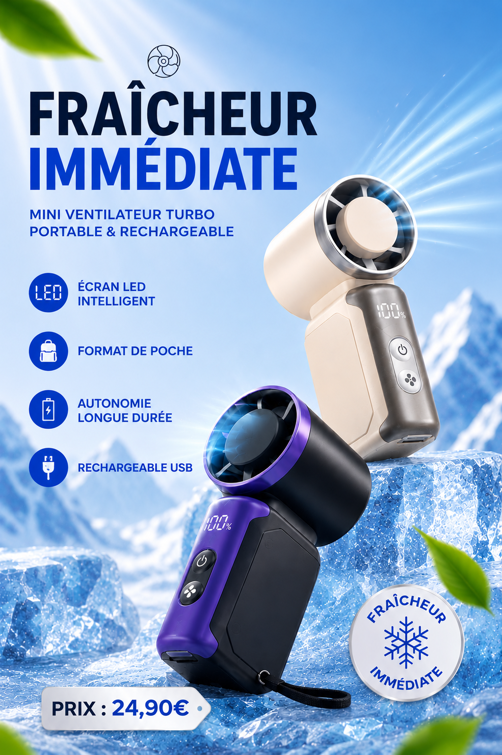Fraîcheur immédiate : Ventilateur Portable Rechargeable