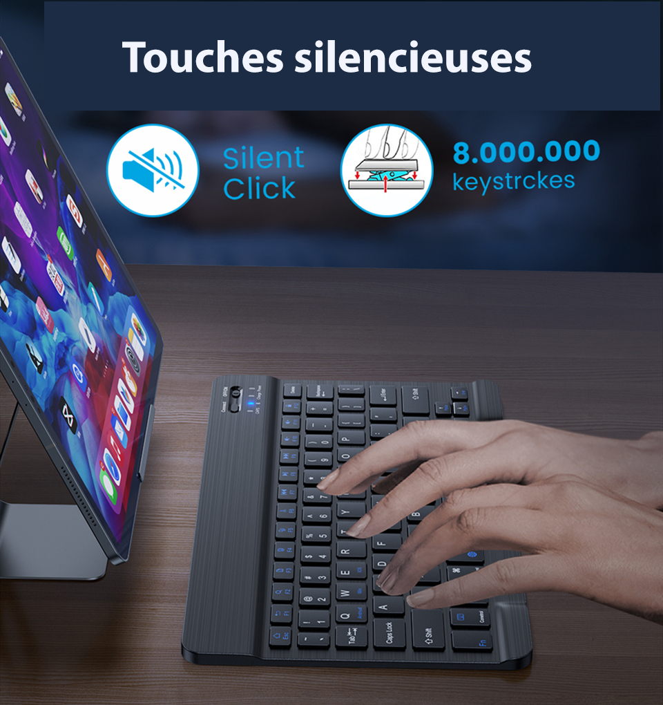 Clavier Azerty Bluetooth Windows-Apple-Android - Souris offerte