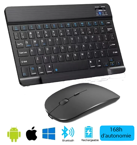 Clavier Azerty Bluetooth Windows-Apple-Android - Souris offerte