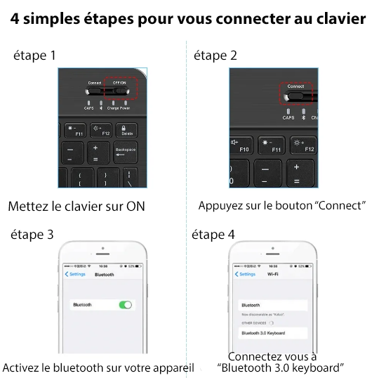 Clavier Azerty Bluetooth Windows-Apple-Android - Souris offerte