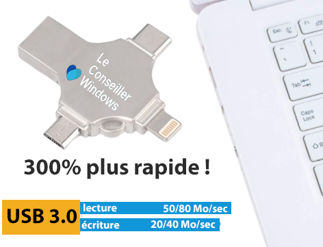 Clé USB 3.0 universelle / compatible tout appareil (Apple, Android, Usb-C, PC)