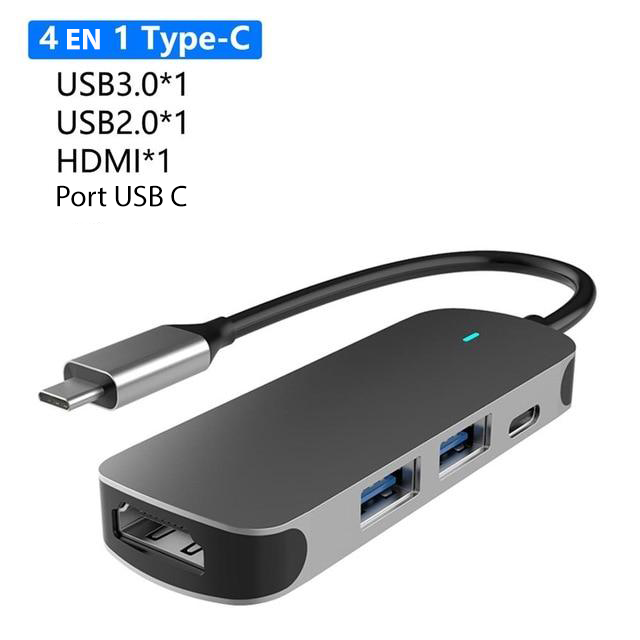 Adaptateur 6 en 1 USB C : USB 3.0-HDMI-Carte mémoires