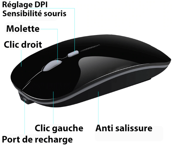Souris sans fil rechargeable-3 niveaux de sensibilité
