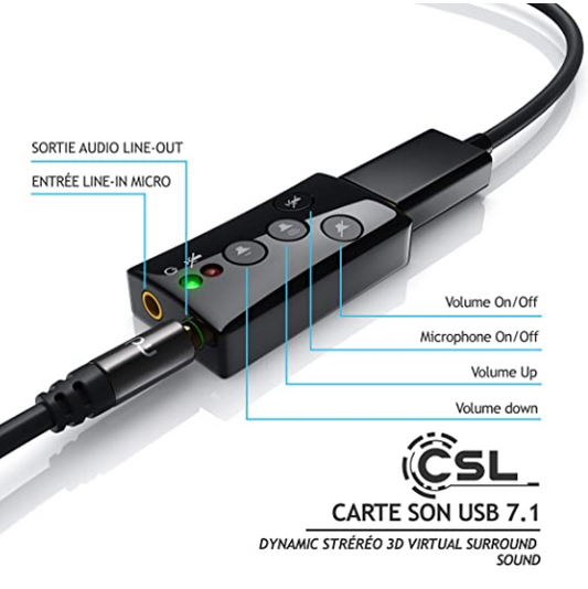 Carte Son externe avec Touches de contrôle du Volume pour PC et MacBook
