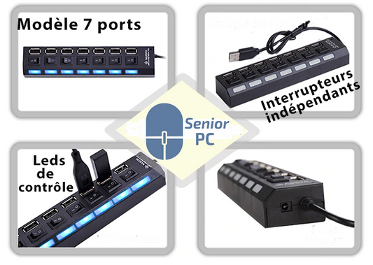 Hub 2.0 ports interrupteurs indépendants
