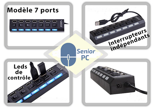 Hub 2.0 ports  interrupteurs indépendants