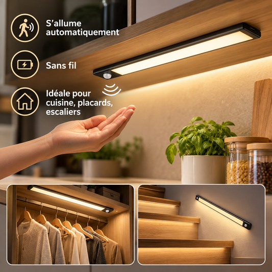 LED réglette ultra fine - sans fil - Détecteur de mouvement