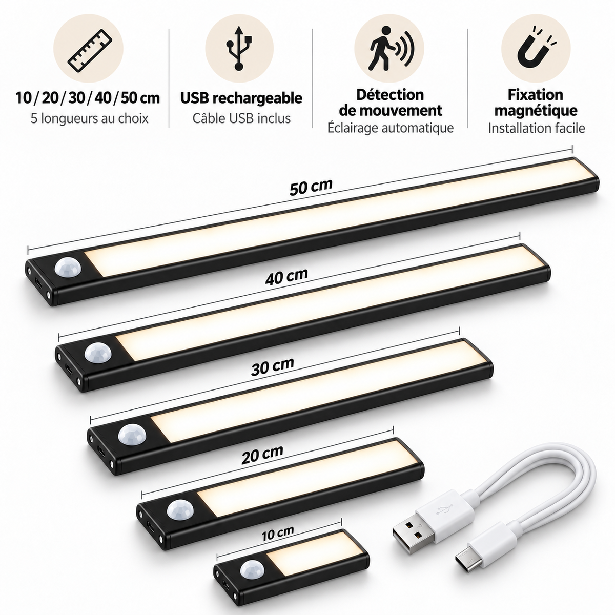 LED réglette ultra fine - sans fil - Détecteur de mouvement