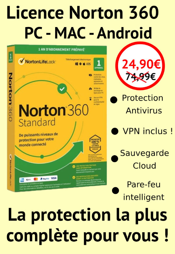 Licence Norton 360 pour PC, MAC, tablette Android