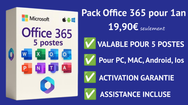 Pack Office 365 - 5 postes - PC/MAC/Android/IoS