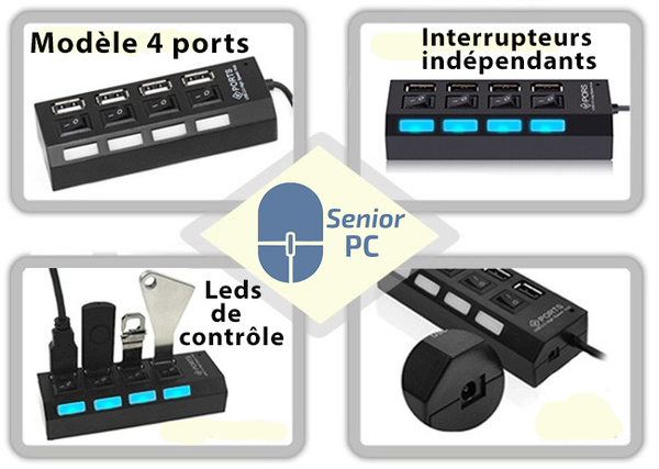 Hub USB 2.0 4 interrupteurs indépendants